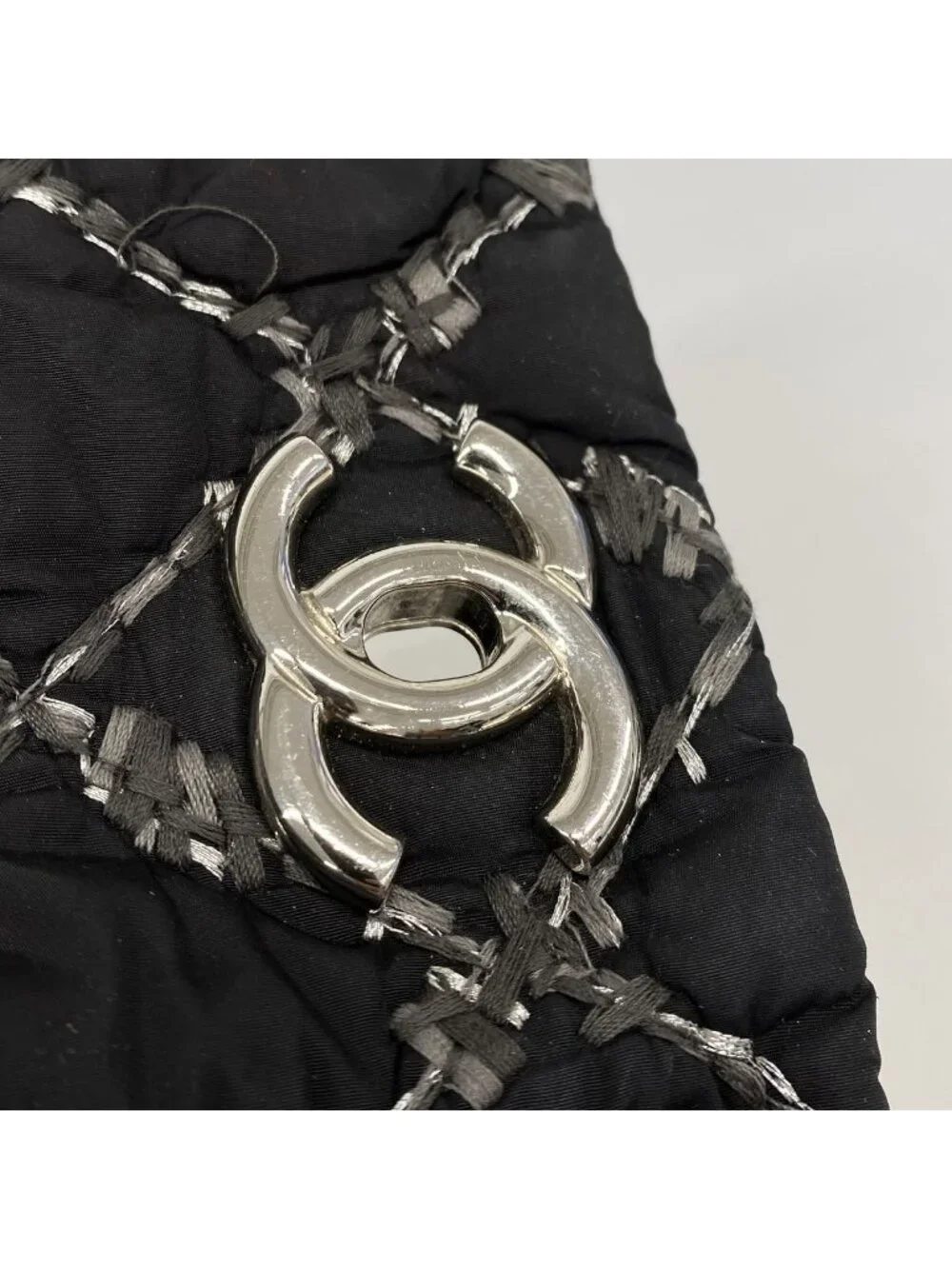 Chanel Shoulder Bag Paris Vizance Nylon Black Silver